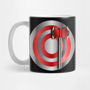 Straight Handle Silver Red Stripe Target and Throwing Hatchet Mug